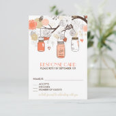 Peach and Gold Mason Jars Spring Flowers RSVP Card Karte (Stehend Vorderseite)