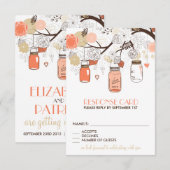 Peach and Gold Mason Jars Spring Flowers RSVP Card Karte (Vorne/Hinten)