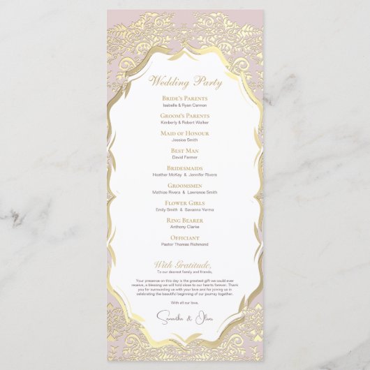 Peach and Gold Monogram Wedding Program Programm (Rückseite)