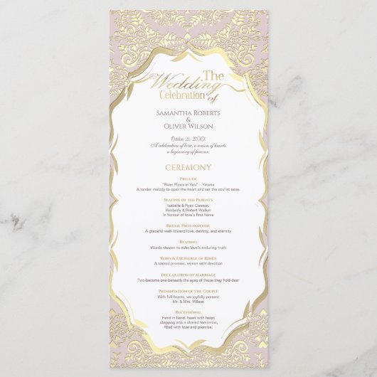 Peach and Gold Monogram Wedding Program Programm (Vorderseite)