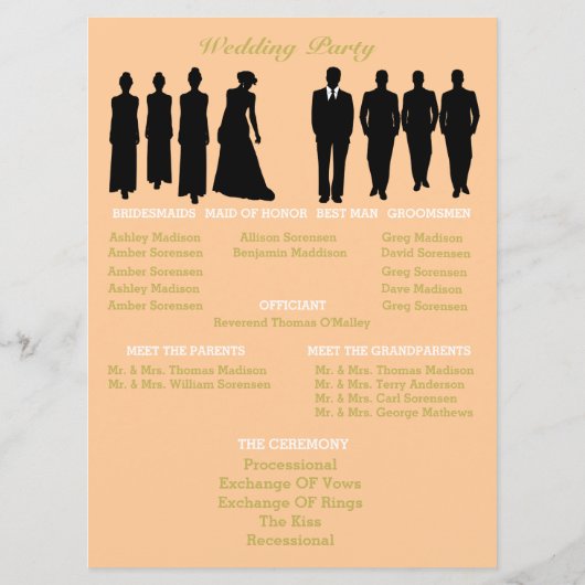 Peach and Gold Polka Dot Zeremonie Hochzeit Programm (Rückseite)