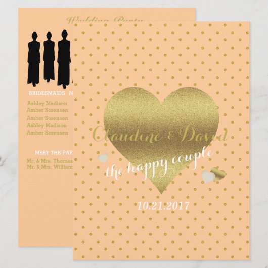 Peach and Gold Polka Dot Zeremonie Hochzeit Programm (Vorne/Hinten)