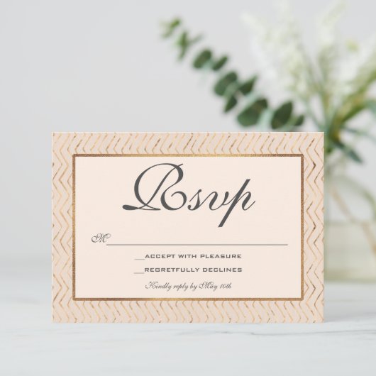 Peach and Gold RSVP Card (Stehend Vorderseite)
