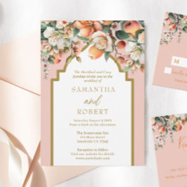 Peach and Gold Watercolor Floral Wedding Einladung