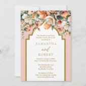 Peach and Gold Watercolor Floral Wedding Einladung (Vorderseite)