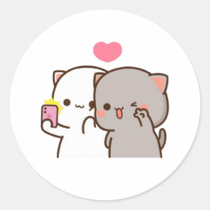 Peach and Goma Mochi Bear Couple Selfie Runder Aufkleber