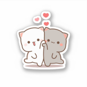 Peach and Goma Mochi Cat Aufkleber