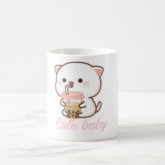 Peach and Goma Mochi Cat Bubble Tee Baby Bodysuit Kaffeetasse (Mittel)