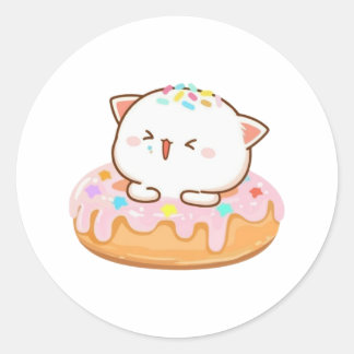Peach and Goma Mochi Cat Donut Runder Aufkleber