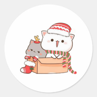 Peach and Goma Mochi Cat, frohe Weihnachten Runder Aufkleber