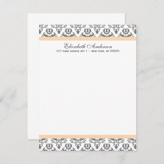 Peach and Gray Damask Flat Danke, Hinweise Einladung (Vorne/Hinten)