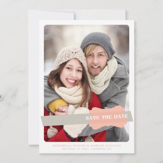 Peach and Gray Modern Save the Date Stripes Foto (Vorderseite)