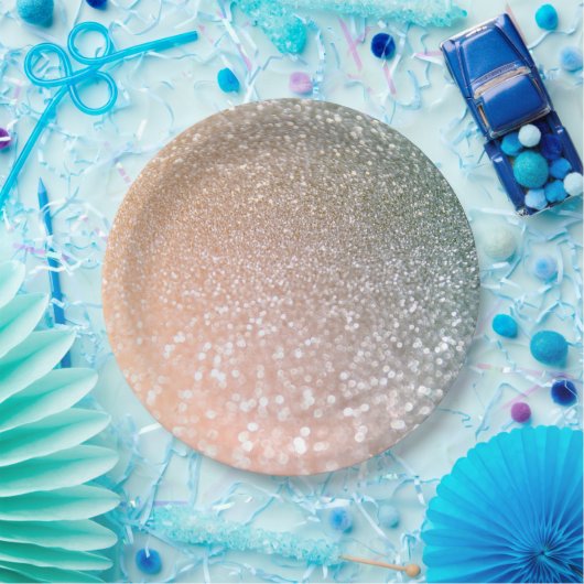 Peach and Gray Sparkle Glamour Glitzer Pappteller (Party)