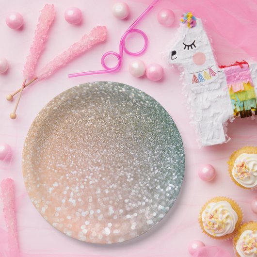 Peach and Gray Sparkle Glamour Glitzer Pappteller (Party)