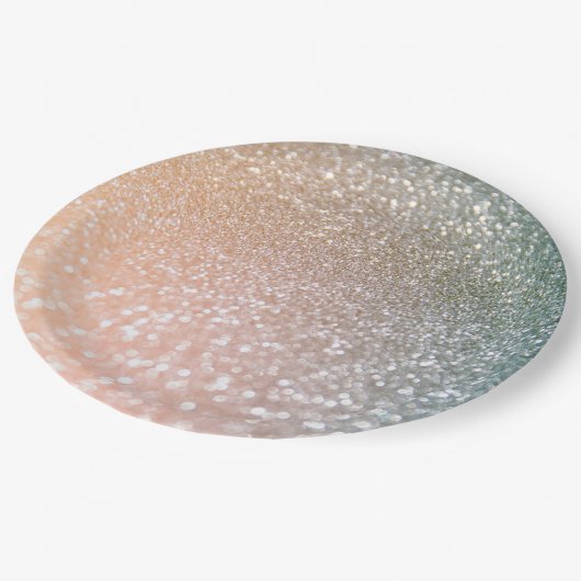 Peach and Gray Sparkle Glamour Glitzer Pappteller (Schrägansicht)