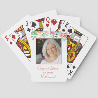 Peach and Green Floral Foto Retirement Playing Ca Spielkarten