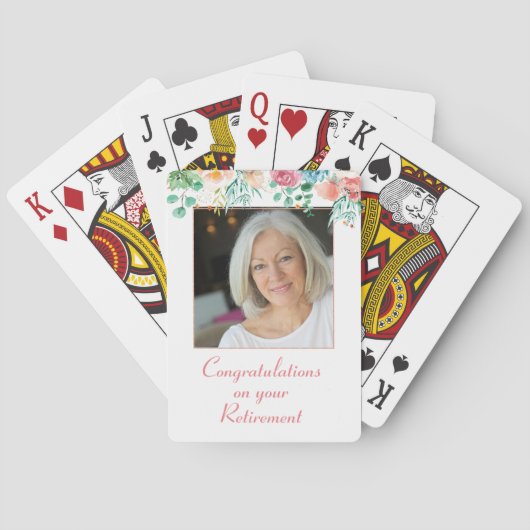 Peach and Green Floral Foto Retirement Playing Ca Spielkarten (Rückseite)