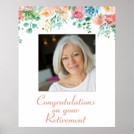 Peach and Green Floral Foto Retirement Poster