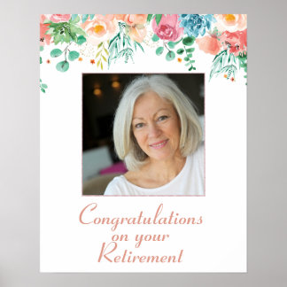 Peach and Green Floral Foto Retirement Poster