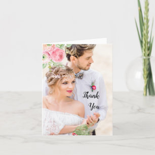 Peach and Green Floral Foto Wedding Vielen Dank Dankeskarte