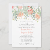 Peach and Green Floral Gold Glitzern Wedding Einladung (Vorderseite)
