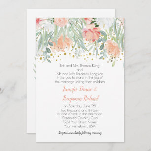 Peach and Green Floral Gold Glitzern Wedding Einladung