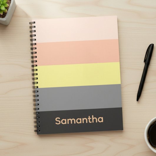 Peach and Grey Custom Color Block Striped Notebook Notizblock