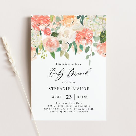 Peach and Ivory Watercolor Blume Baby Brunch Einladung