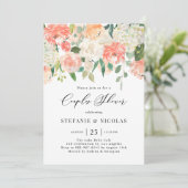 Peach and Ivory Watercolor Blume Paare Dusche Einladung (Stehend Vorderseite)
