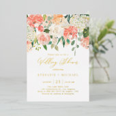 Peach and Ivory Watercolor Blume Polterabend Folieneinladung (Stehend vorne)