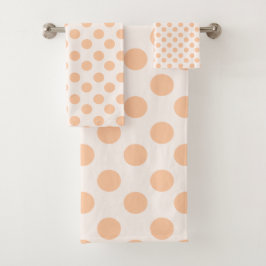 Peach and light Peach Polka dot Pattern Badhandtuch Set