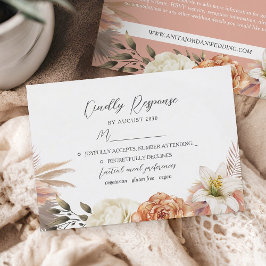 Peach and Lila floral Rustic Wedding RSVP Card