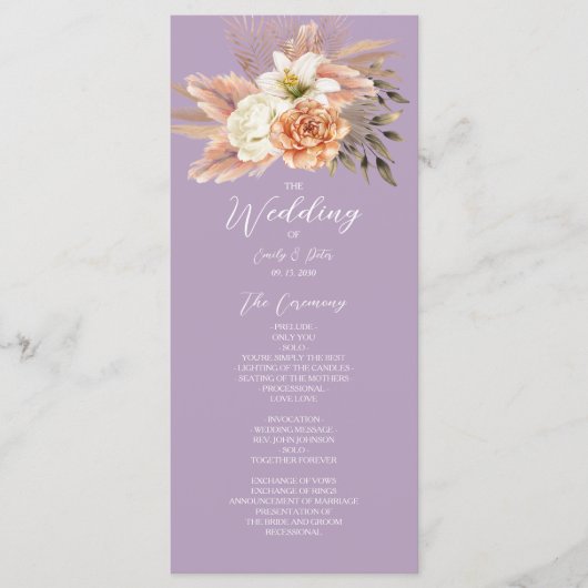 Peach and Lila Floral Wedding Program Card Programm (Vorderseite)
