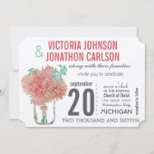 Peach and Mint Chrysanthemum Mason Jar Wedding Einladung (Vorderseite)