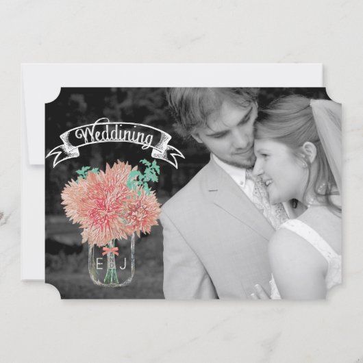 Peach and Mint Chrysanthemum Mason Jar Wedding Einladung (Rückseite)