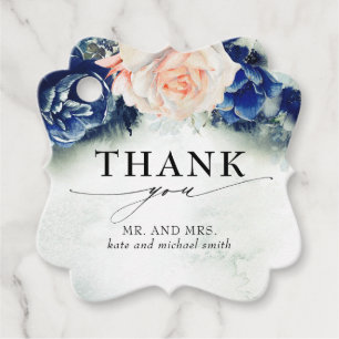 Peach and Navy Blue Flowers Wedding Vielen Dank Geschenkanhänger