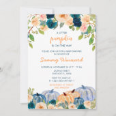 Peach and Navy Blue Pumpkins Baby Dusche Einladung (Vorderseite)