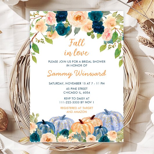 Peach and Navy Blue Pumpkins Brautparty Einladung