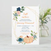 Peach and Navy Blue Pumpkins Brautparty Einladung (Stehend Vorderseite)