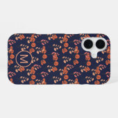 Peach and Navy Modern Floral Pattern Monogram iPhone 16 Hülle (Rückseite (Horizontal))