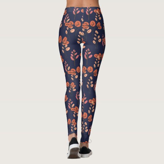 Peach and Navy Modernes Muster Leggings (Rückseite)