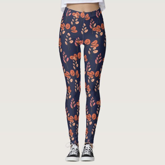 Peach and Navy Modernes Muster Leggings (Vorderseite)