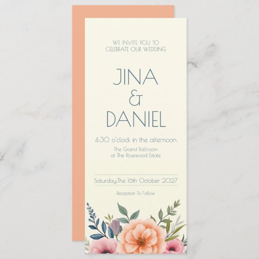 Peach and Petal Dream Einladung (Vorne/Hinten)