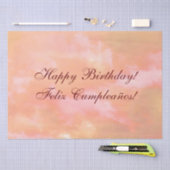 Peach and Pink Clouds Bilingual "Feliz Cumpleaños" Seidenpapier (Handwerk)