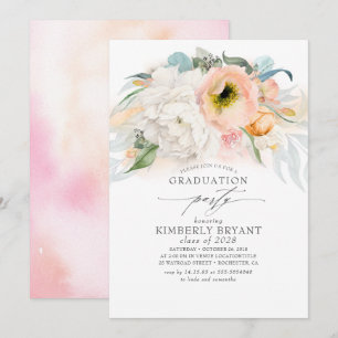 Peach and Pink Floral Elegant Stilvoller Abschluss Einladung