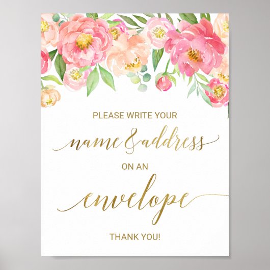 Peach and Pink Peony Address a Envelope Sign Poster (Vorne)