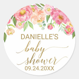 Peach and Pink Peony Blume Baby Dusche Gefallen Runder Aufkleber