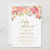 Peach and Pink Peony Blume Babydusche Einladung (Vorderseite)