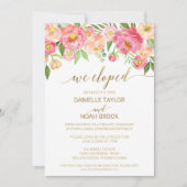 Peach and Pink Peony Blume Elopement Empfang Einladung (Vorderseite)