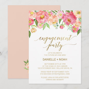Peach and Pink Peony Blume Engagement Party Einladung